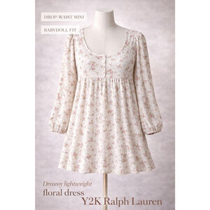 Y2K Ralph Lauren Floral Babydoll Mini Dress | Coastal Cowgirl Cottagecore
